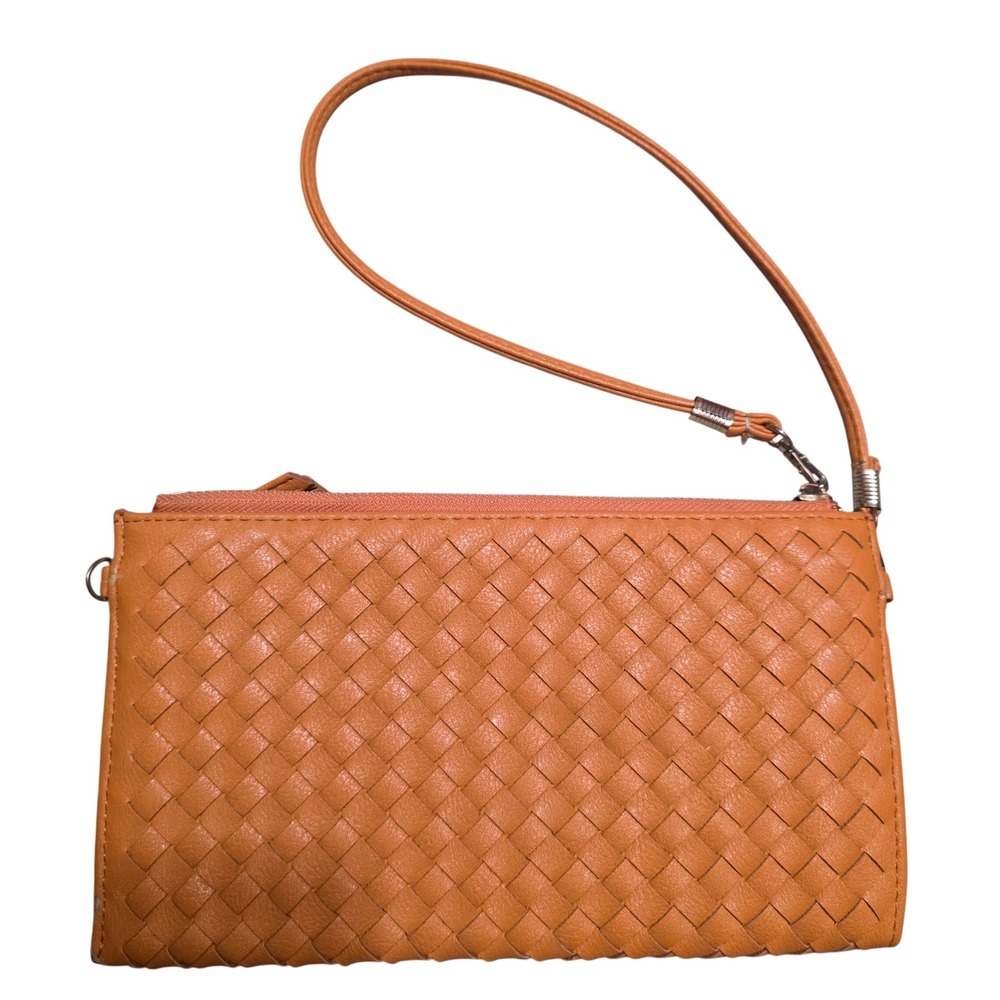 Unbranded Orange Woven Faux Leather Wristlet Clutch Bag with‎ Card Slots
